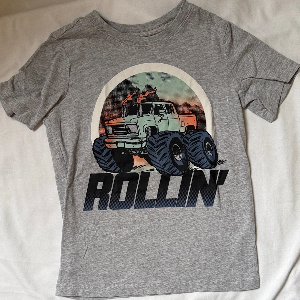 OshKosh B'gosh Heather Gray Monster Truck 'Rollin'' Short Sleeve Tee size 5